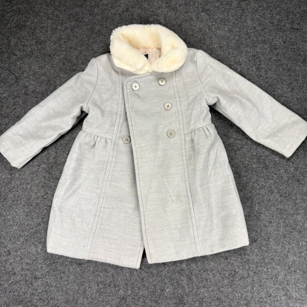 Baby B'gosh Gray Coat 18M Faux Fur Collar Double Breasted Winter Holiday Warm‎